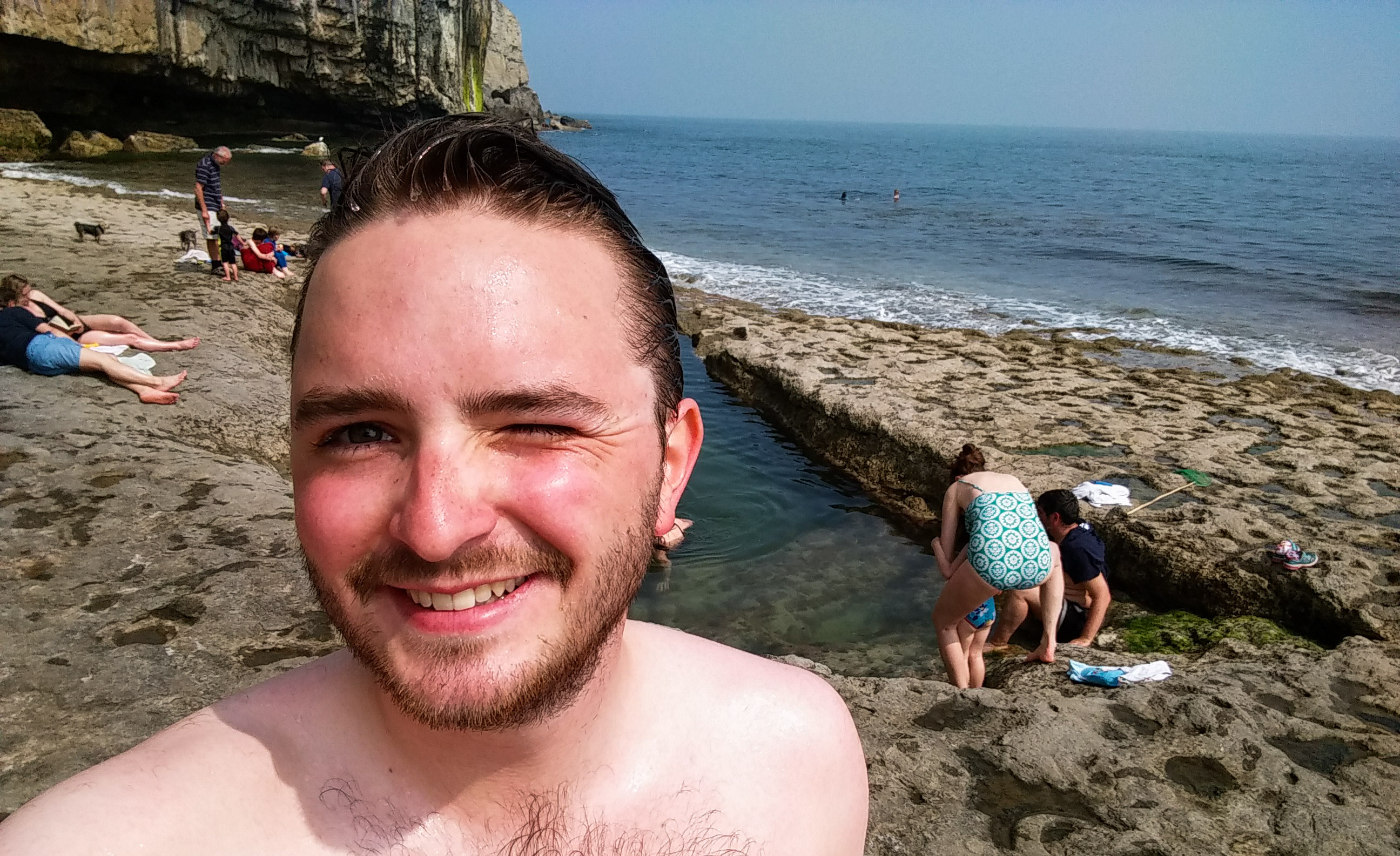 Post-swim selfie #2, this time at Dancing Ledge.